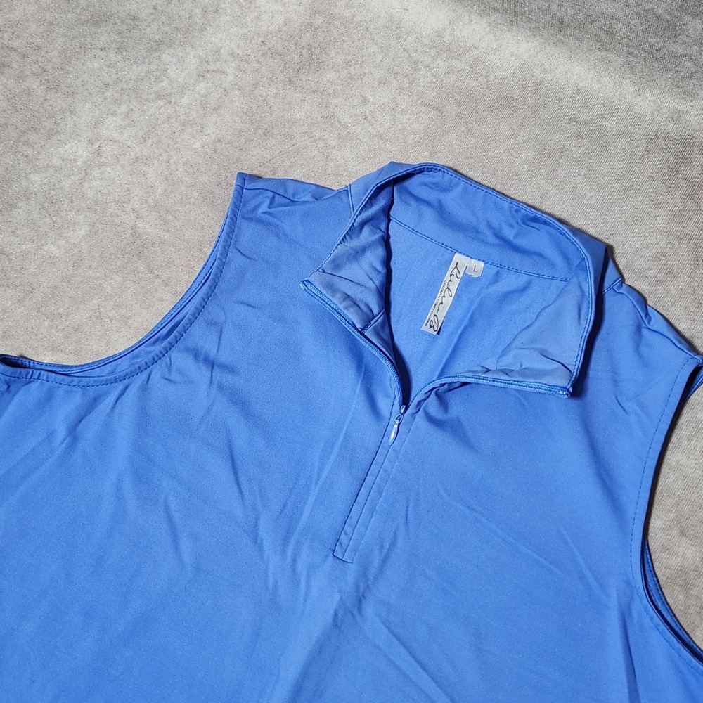 Lulu-B Womens Sleeveless Quarter Zip Polo Top Blue Golf Activewear Size L